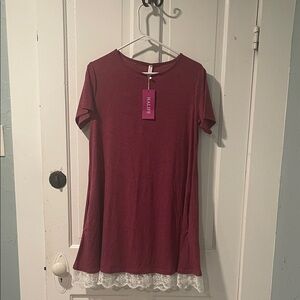 Burgundy Lace Hem Women's Top